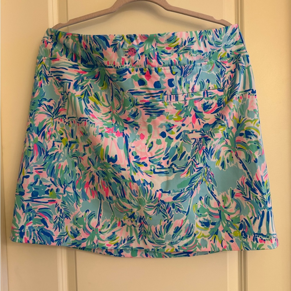 🦩Lilly Pulitzer Lux Skort Bright Abstract Floral Mini Skirt in Aqua, Pink & Blue